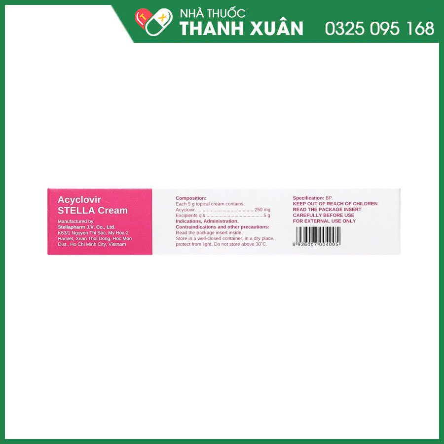 Acyclovir STELLA cream điều trị nhiễm virus Herpes simplex ở da